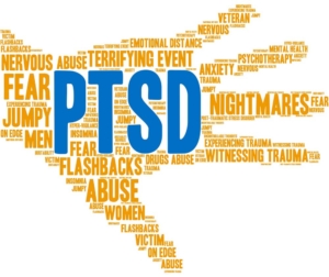 PTSD word cloud in the shape of a hand